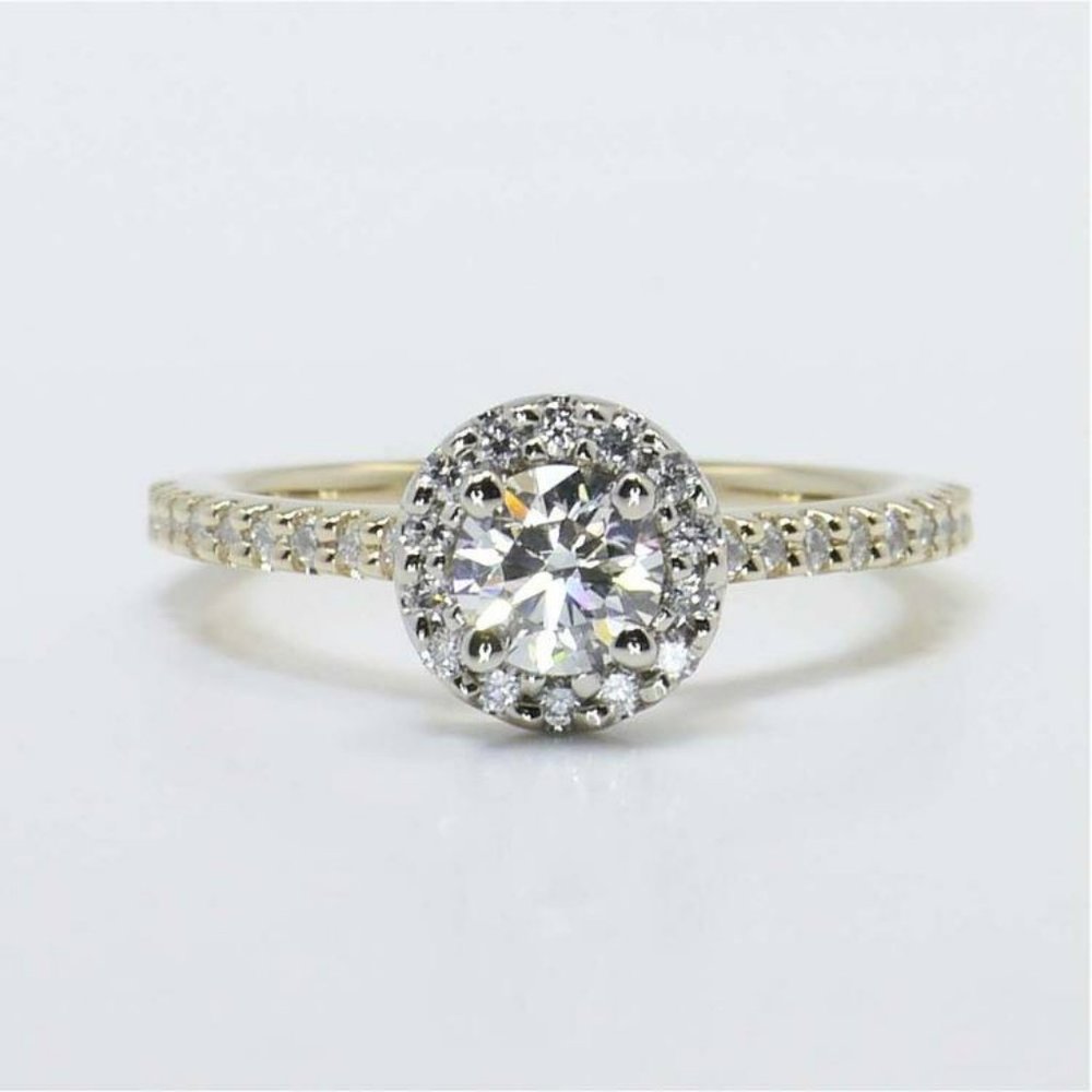 GIA 0.50 Carat Custom Two-Tone Halo Diamond Ring